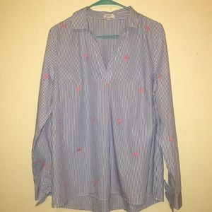 Crown & ivy tunic blue pinstripe flamingo NWT